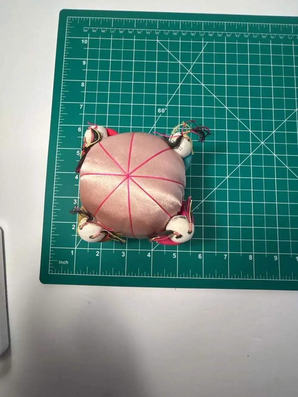 Vintage Silk Pink Chinese Sewing Pin Cushion with 8 Children Dolls Art No 41-58